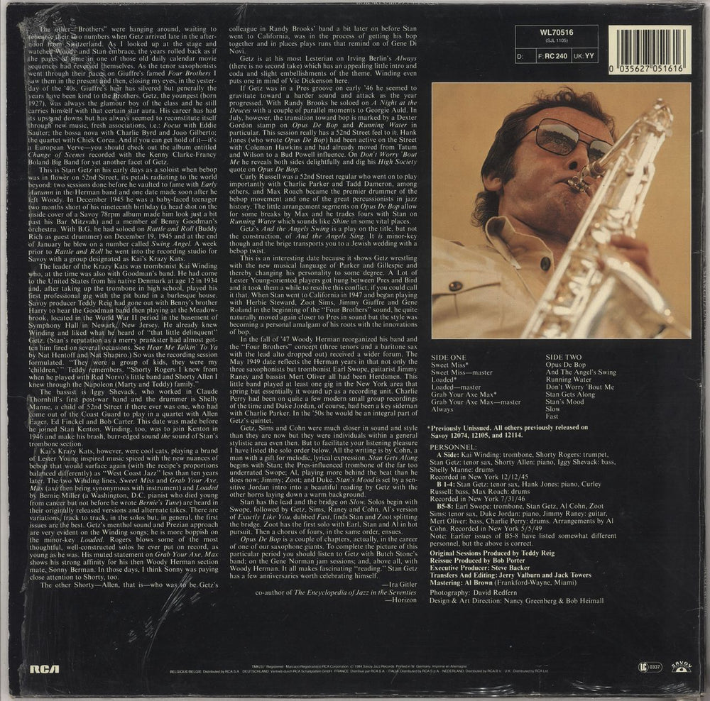 Stan Getz Opus De Bop - The Savoy Sessions German vinyl LP album (LP record) 035627051616