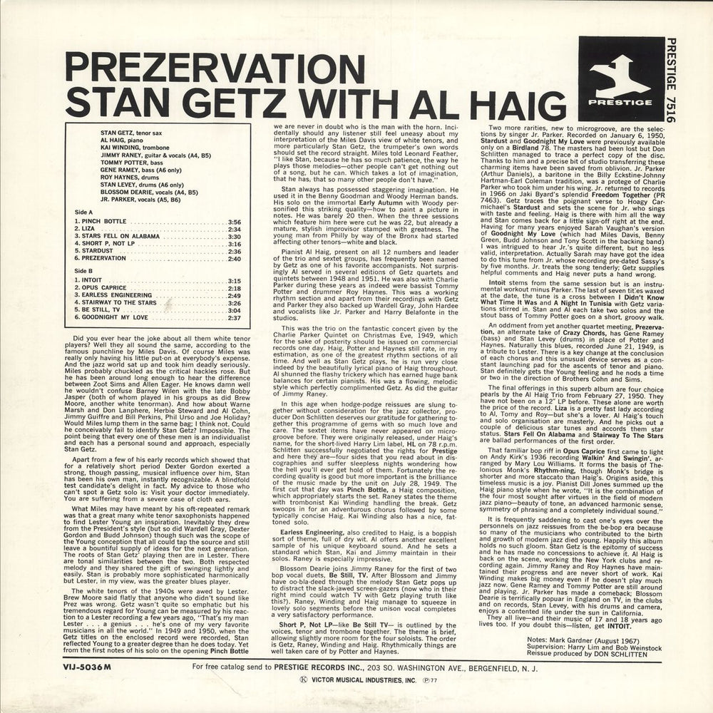 Stan Getz Prezervation Japanese vinyl LP album (LP record)