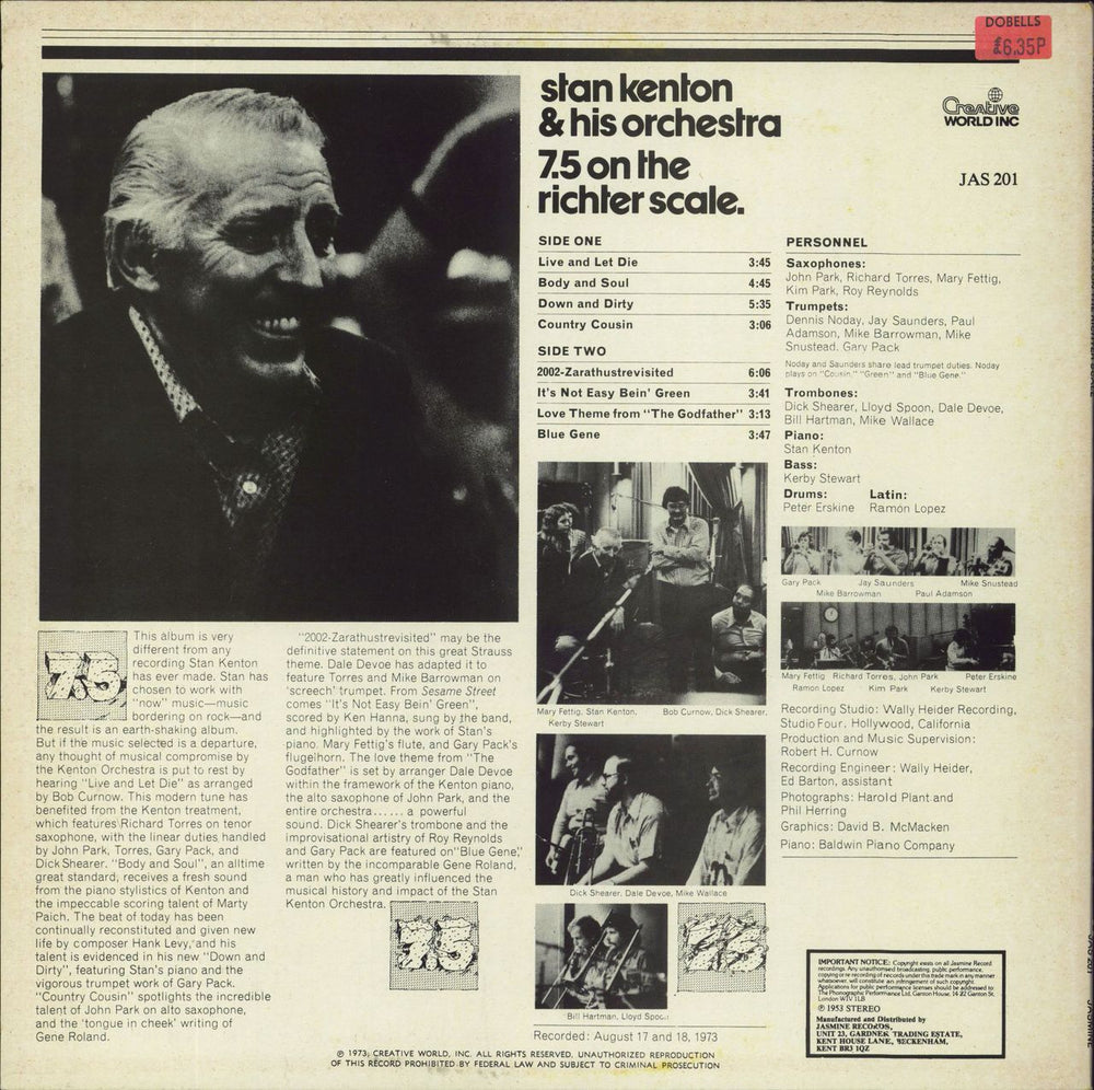 Stan Kenton 7.5 On The Richter Scale UK vinyl LP album (LP record)