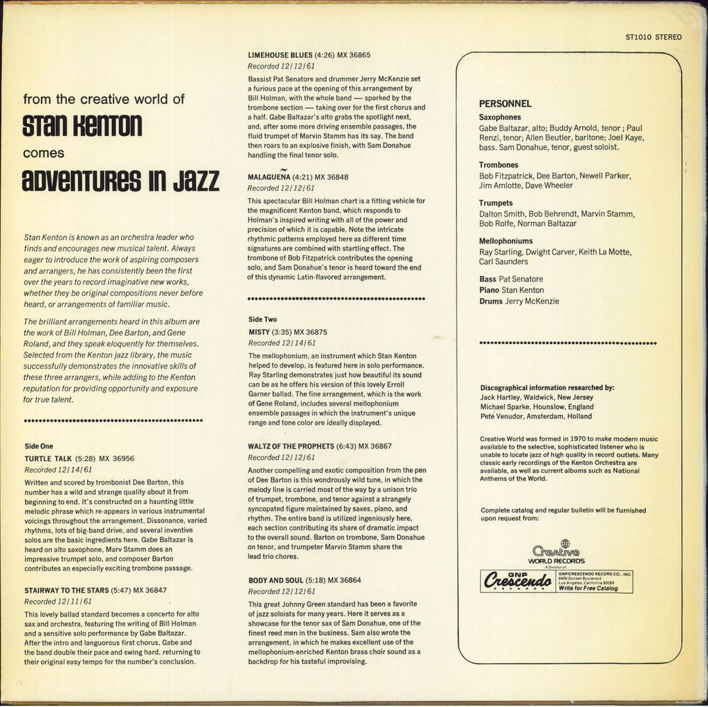 Stan Kenton Adventures In Jazz US vinyl LP album (LP record)