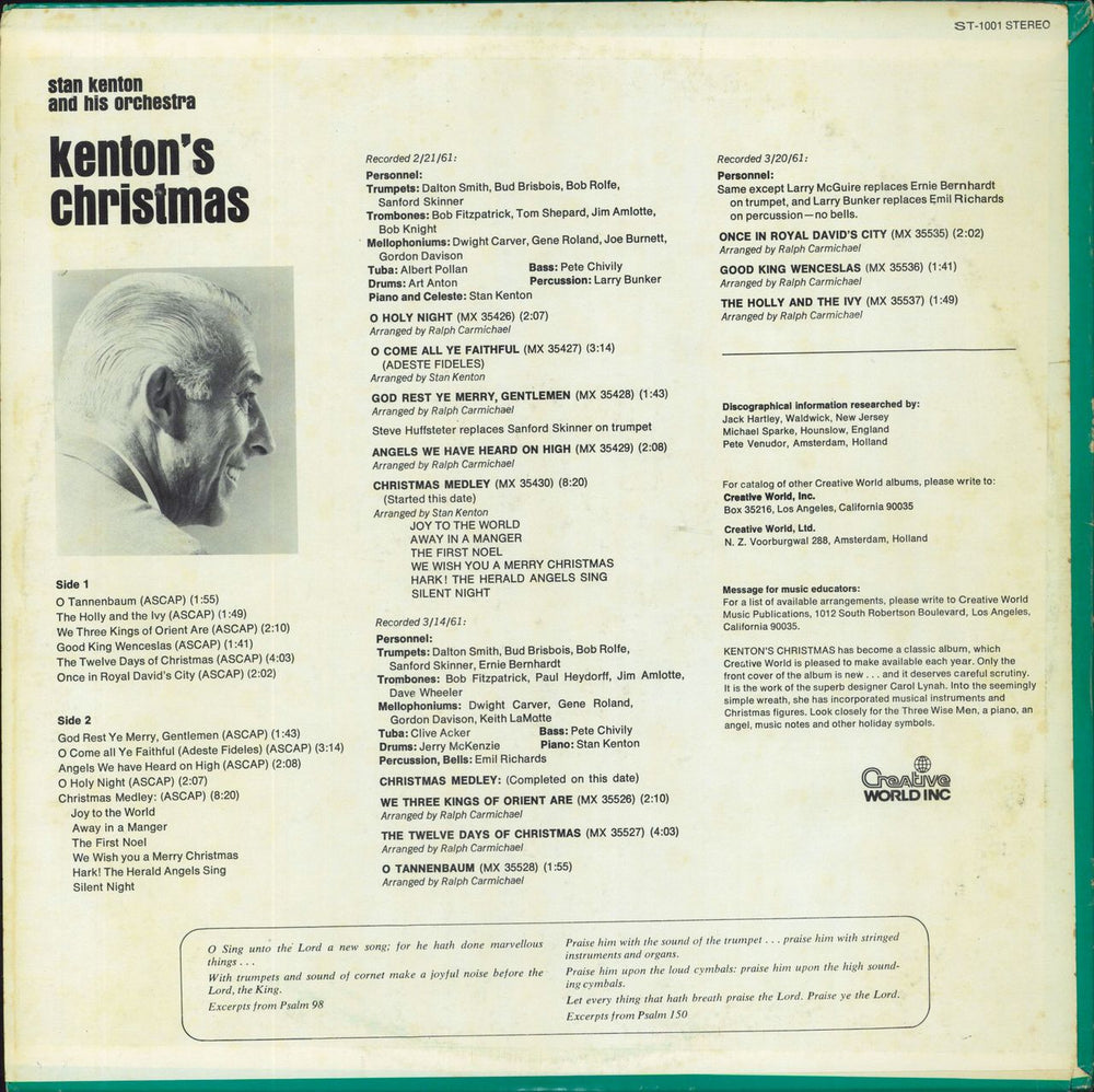 Stan Kenton Kenton's Christmas US vinyl LP album (LP record)