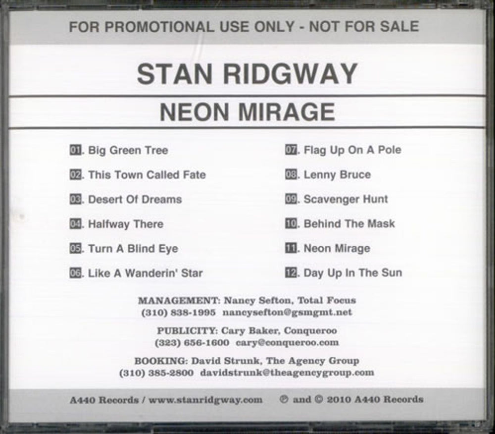 Stan Ridgway Neon Mirage US Promo CD album (CDLP) CDA4401