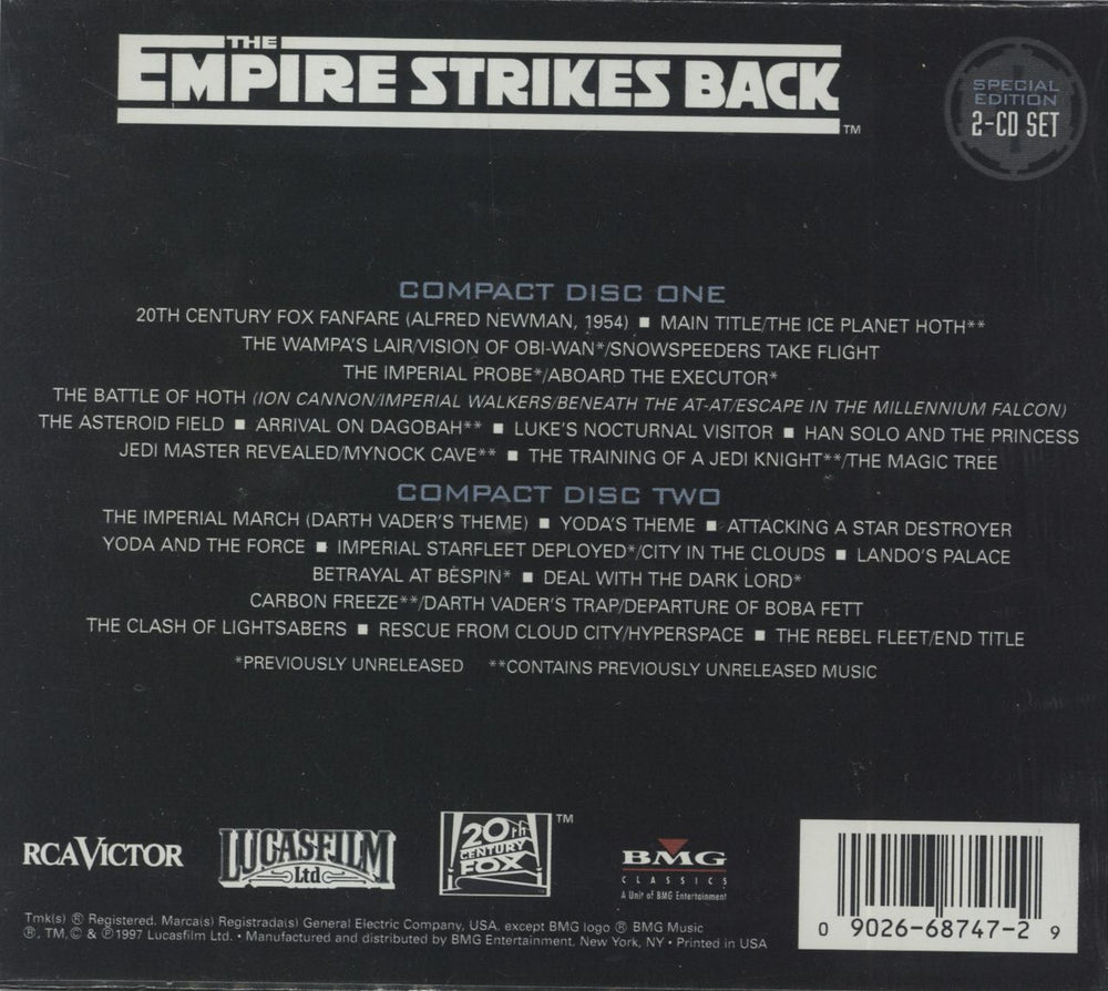 Star Wars The Empire Strikes Back (Original Motion Picture Soundtrack Special Edition) US 2 CD album set (Double CD)