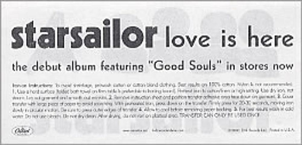 Starsailor Love Is Here US Promo memorabilia IRON-ON TRANSFE