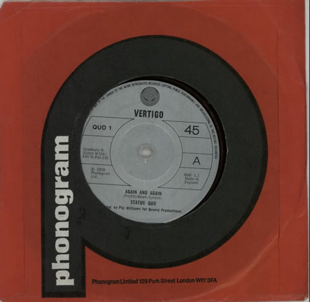 Status Quo Again And Again UK 7" vinyl single (7 inch record / 45) QUO1