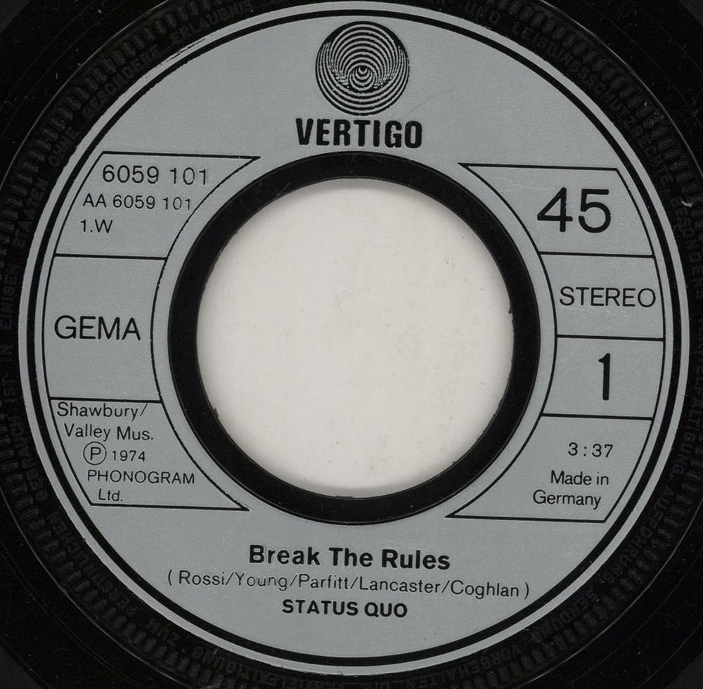 Status Quo Break The Rules German 7" vinyl single (7 inch record / 45) QUO07BR98110