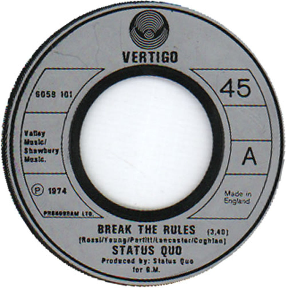 Status Quo Break The Rules UK 7" vinyl single (7 inch record / 45) 6059101