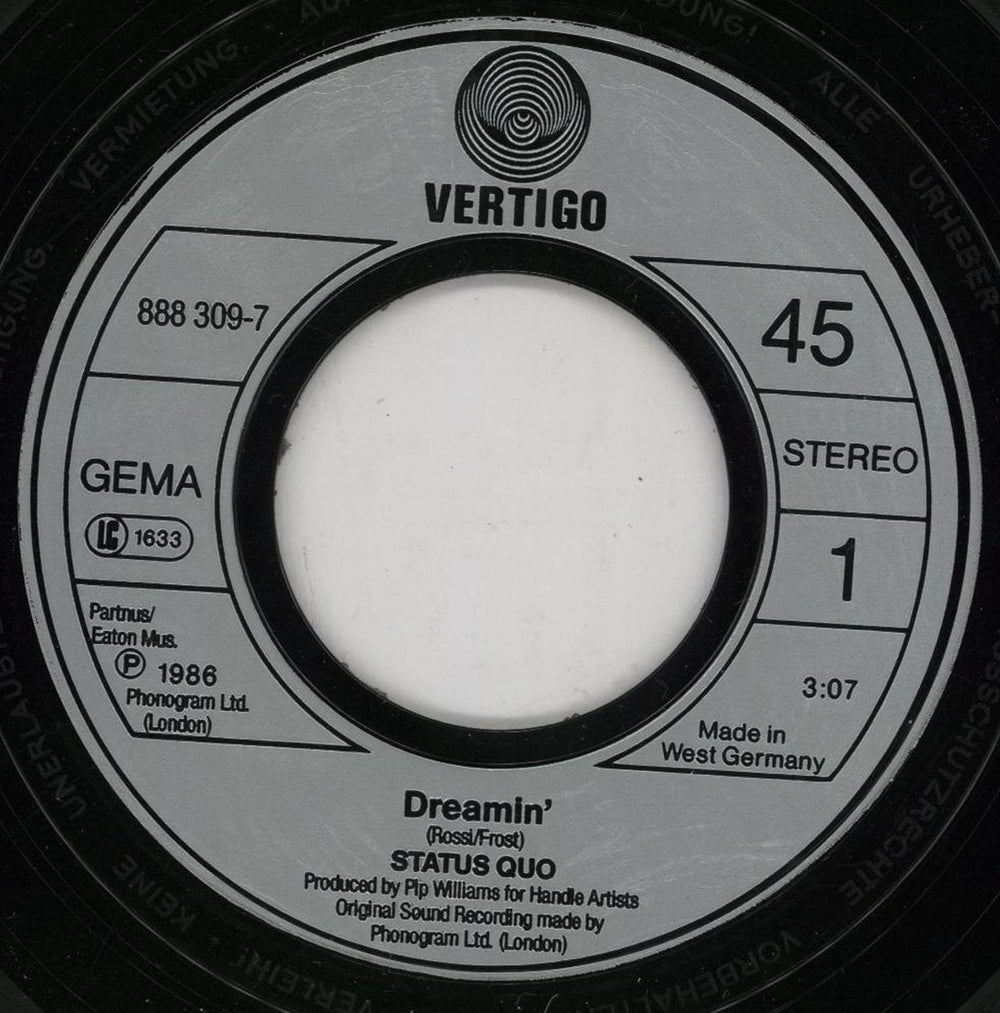 Status Quo Dreamin' - Wide German 7" vinyl single (7 inch record / 45) QUO07DR619405