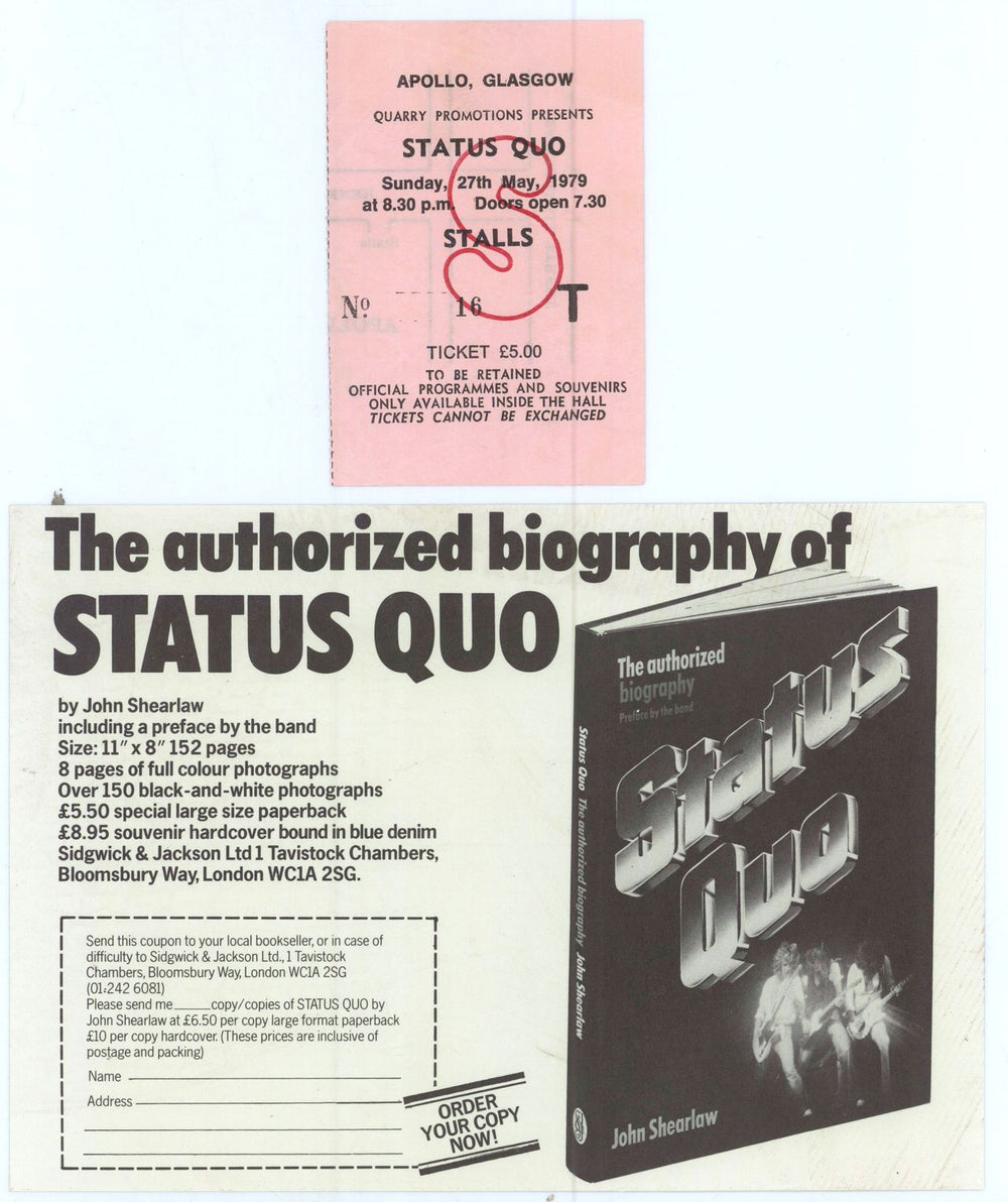 Status Quo Official World Tour Programme + ticket stub UK tour programme QUOTROF422796