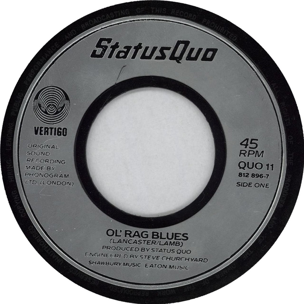 Status Quo Ol' Rag Blues - Wide Centre UK 7" vinyl single (7 inch record / 45)