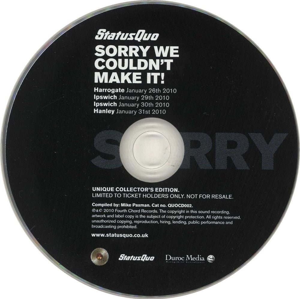 Status Quo Sorry We Couldn't Make It! UK Promo CD single (CD5 / 5") QUOC5SO735005