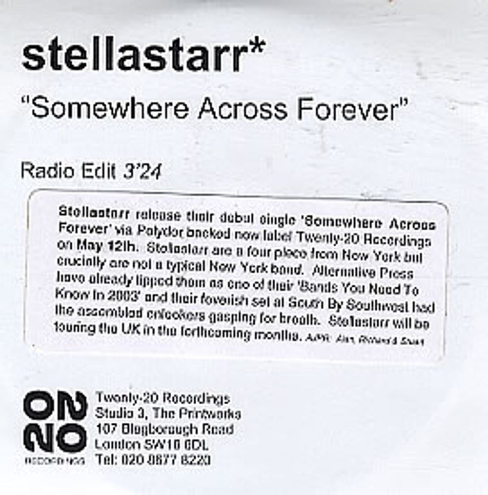 Stellastarr Somewhere Across Forever UK Promo CD-R acetate CDR ACETATE