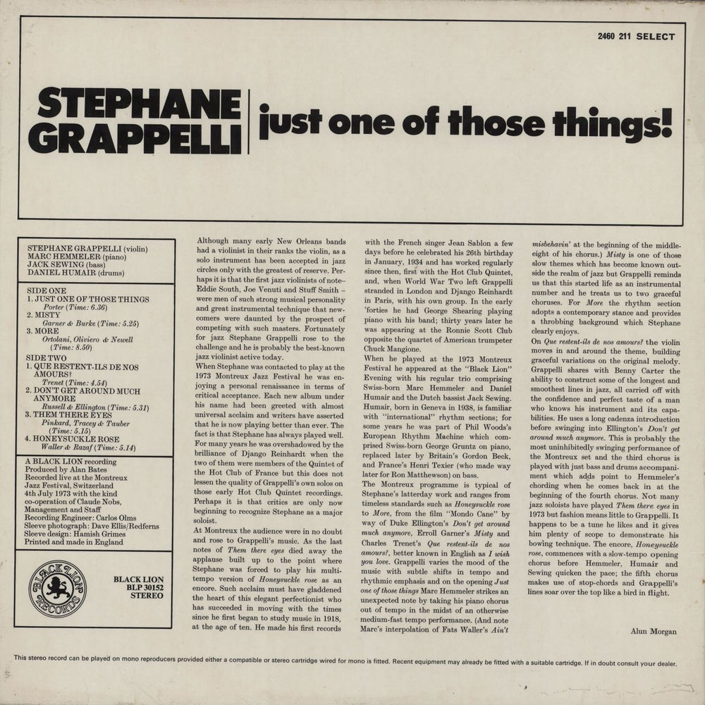 Stéphane Grappelli Just One Of Those Things! UK vinyl LP album (LP record)