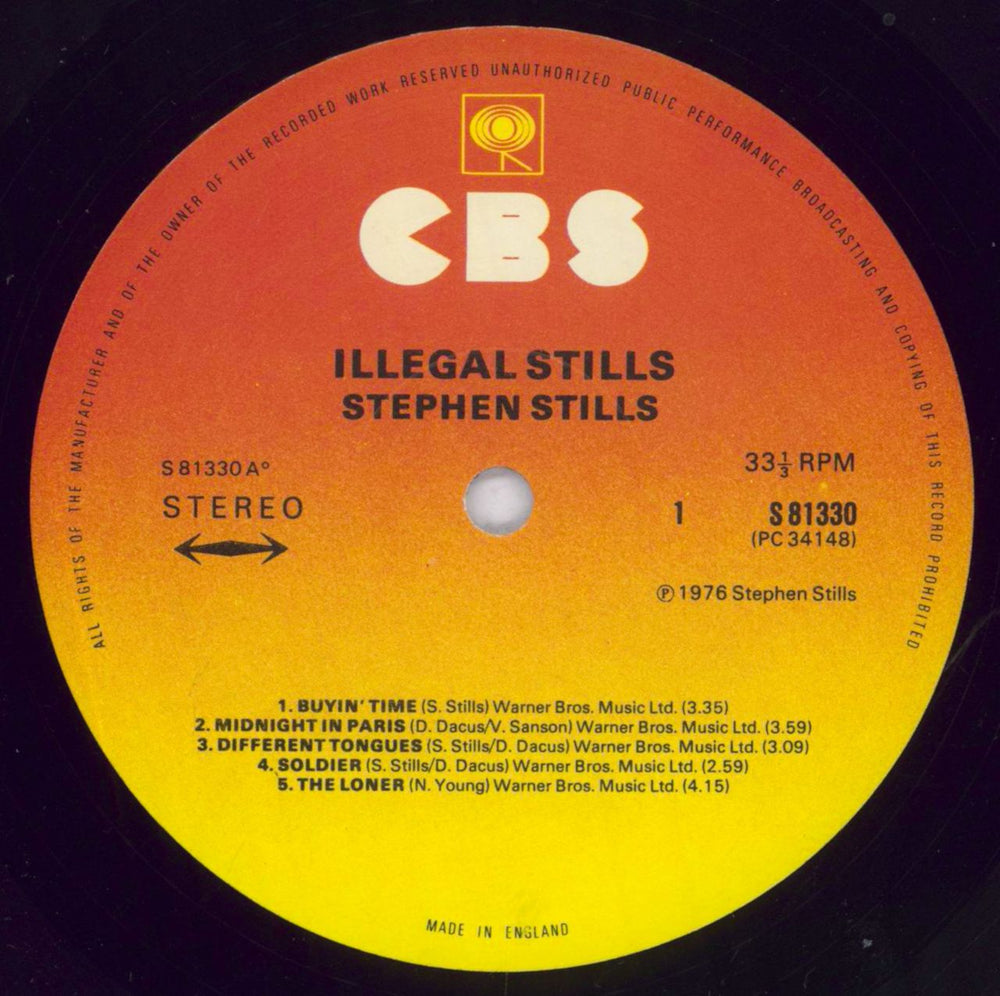 Stephen Stills Illegal Stills - Stickered Sleeve UK vinyl LP album (LP record) SPSLPIL734157