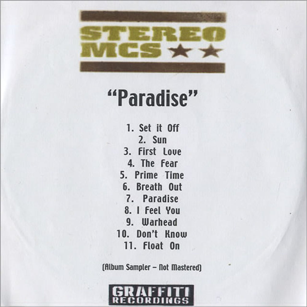 Stereo MCs Paradise - Unmastered UK Promo CD-R acetate CD-R ACETATE