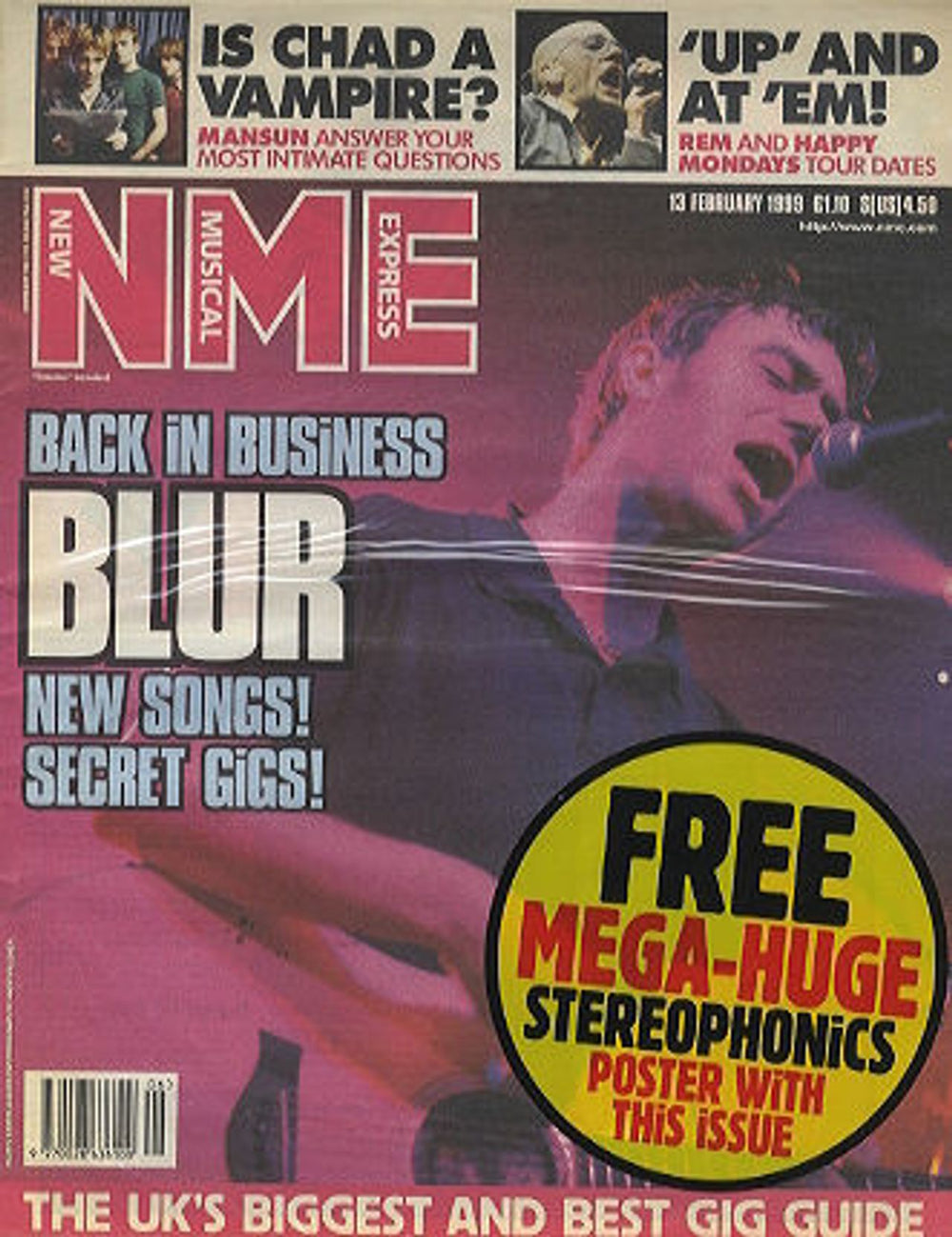 Stereophonics NME UK magazine 13 FEB 1999