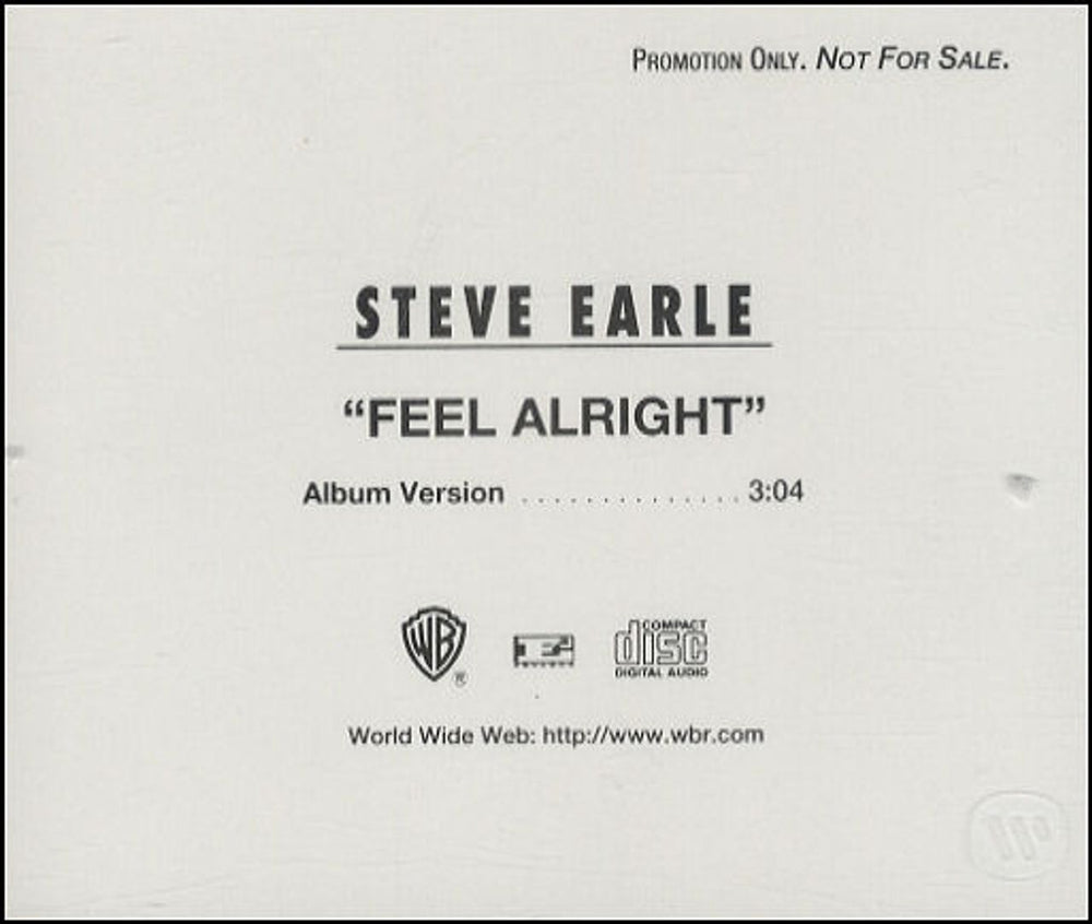 Steve Earle Feel Alright US Promo CD single (CD5 / 5") PRO-CD-8184-R