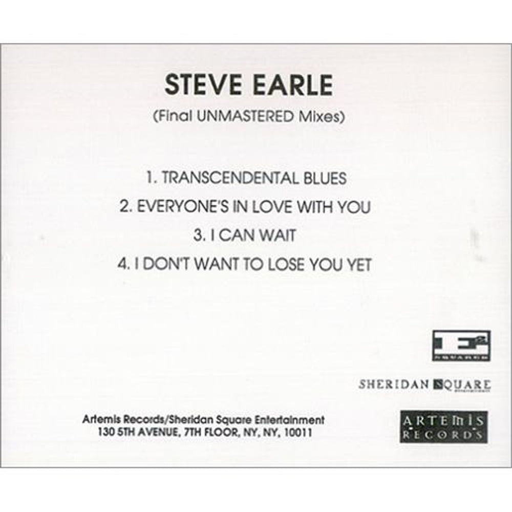 Steve Earle Final Unmastered Mixes US Promo CD-R acetate CD ACETATE