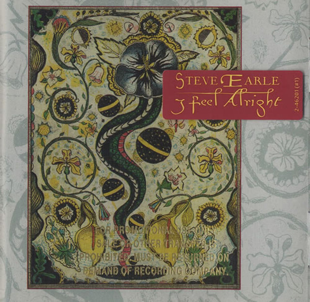 Steve Earle I Feel Alright US Promo CD album (CDLP) 946201-2