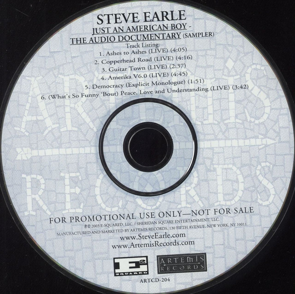 Steve Earle Just An American Boy - The Audio Documentary Sampler US Promo CD album (CDLP) EALCDJU265093