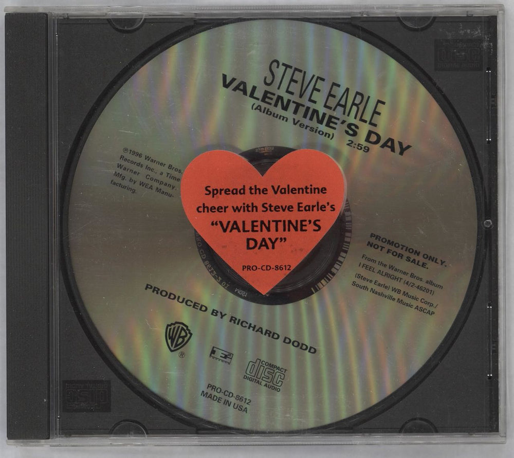 Steve Earle Valentine's Day US Promo CD single (CD5 / 5") PRO-CD-8612