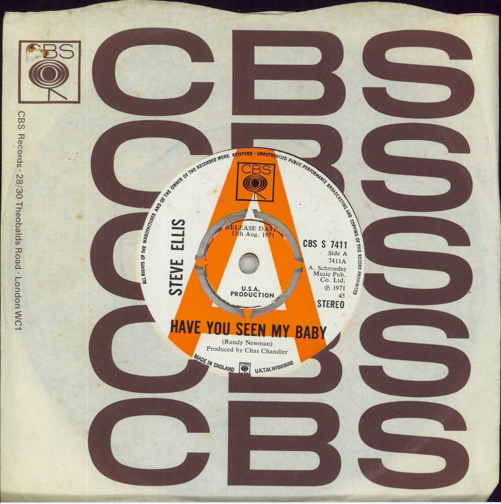 Steve Ellis Have You Seen My Baby UK Promo 7" vinyl single (7 inch record / 45) CBSS7411