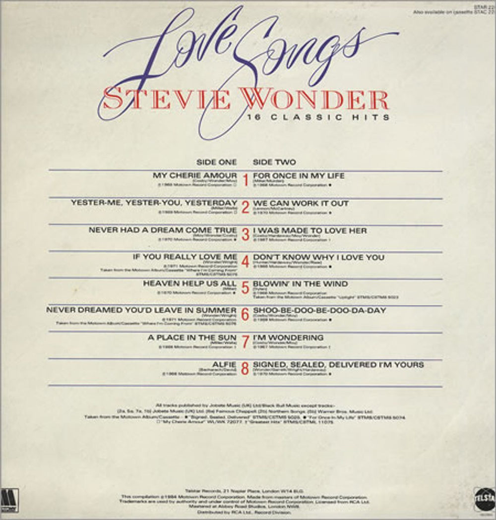 Stevie Wonder Love Songs UK vinyl LP album (LP record) STWLPLO278360