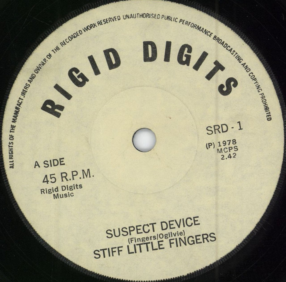 Stiff Little Fingers Suspect Device - 2nd Cream - P/S - EX UK 7" vinyl single (7 inch record / 45) SFI07SU781899