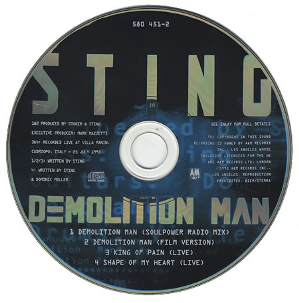 Sting Demolition Man UK CD single (CD5 / 5") STIC5DE78736