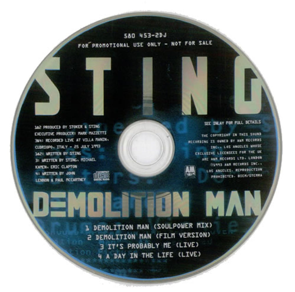 Sting Demolition Man UK Promo CD single (CD5 / 5") STIC5DE530721