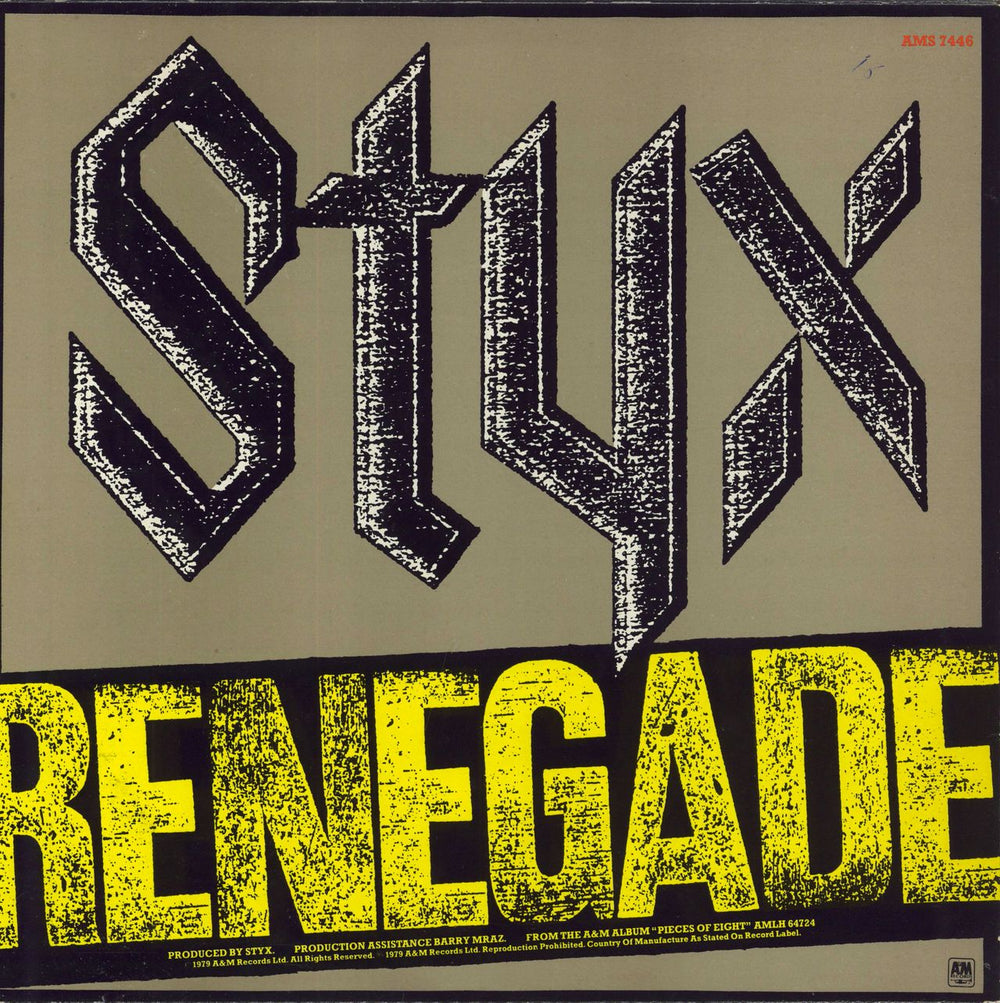 Styx Renegade UK 12" vinyl single (12 inch record / Maxi-single)