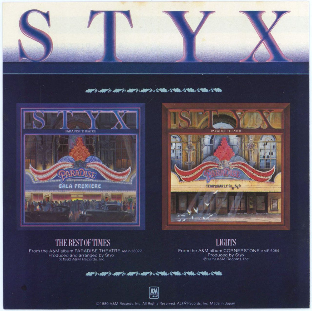 Styx The Best Of Times + Insert Japanese 7" vinyl single (7 inch record / 45)