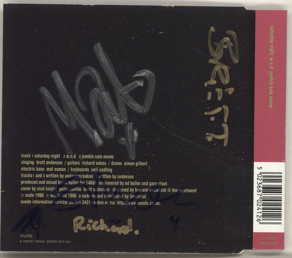 Suede Saturday Night - Autographed UK CD single (CD5 / 5") SUEC5SA698497