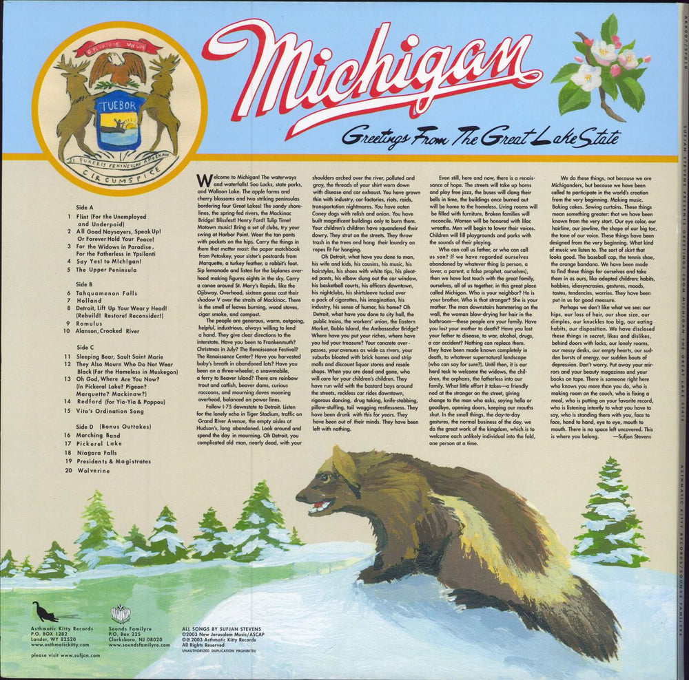 Sufjan Stevens Greetings From Michigan: The Great Lake State US 2-LP vinyl record set (Double LP Album) 656605551012