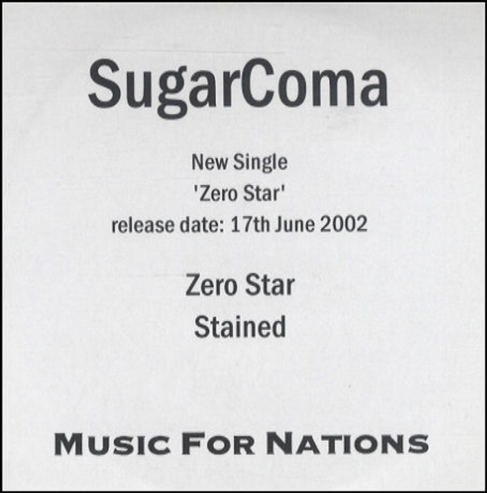 SugarComa Zero Star UK Promo CD-R acetate CD-R ACETATE