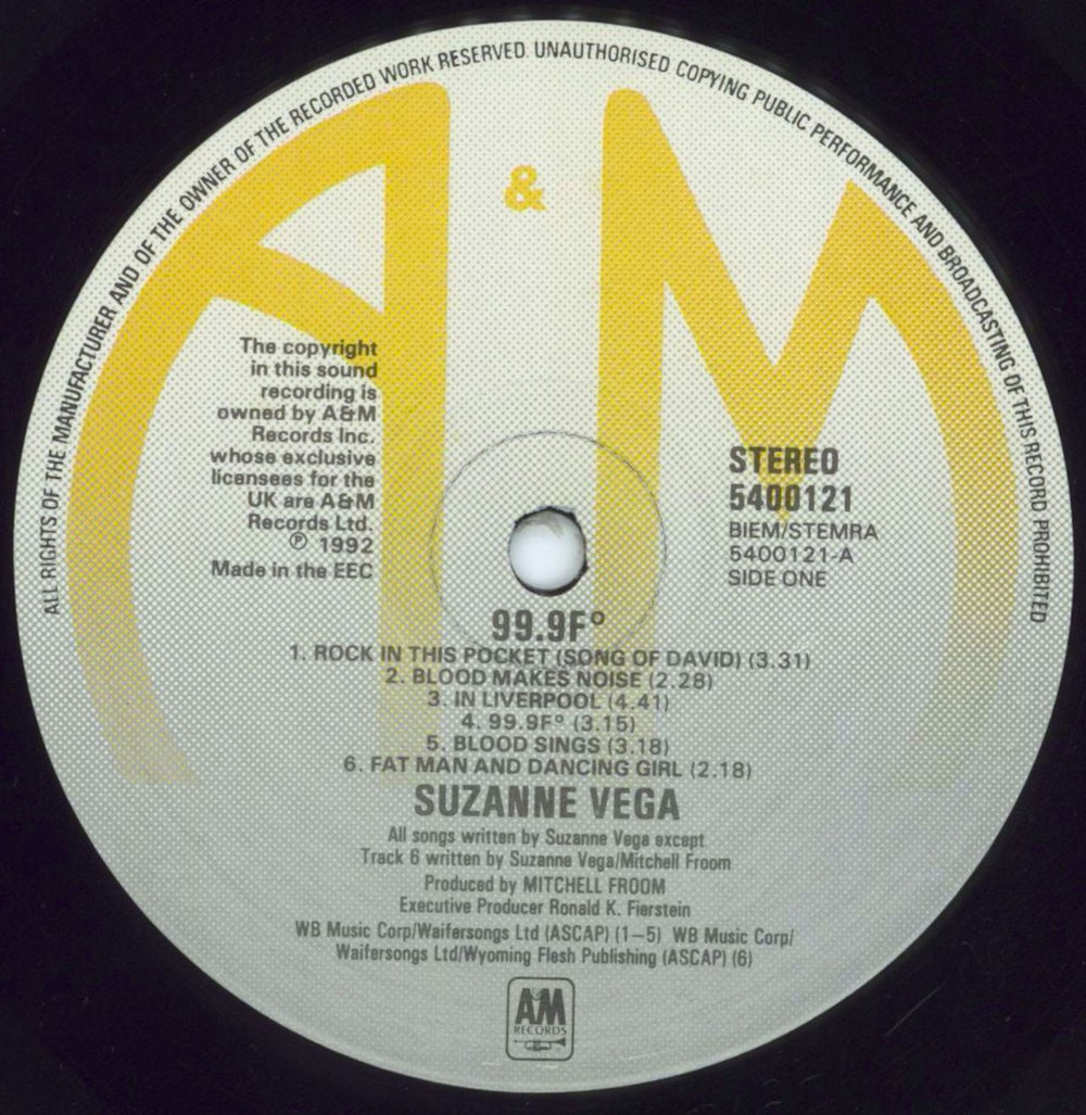 Suzanne Vega 99.9F° (Ninety-Nine Point Nine Fahrenheit Degrees) UK vinyl LP album (LP record) VEGLPFN495080