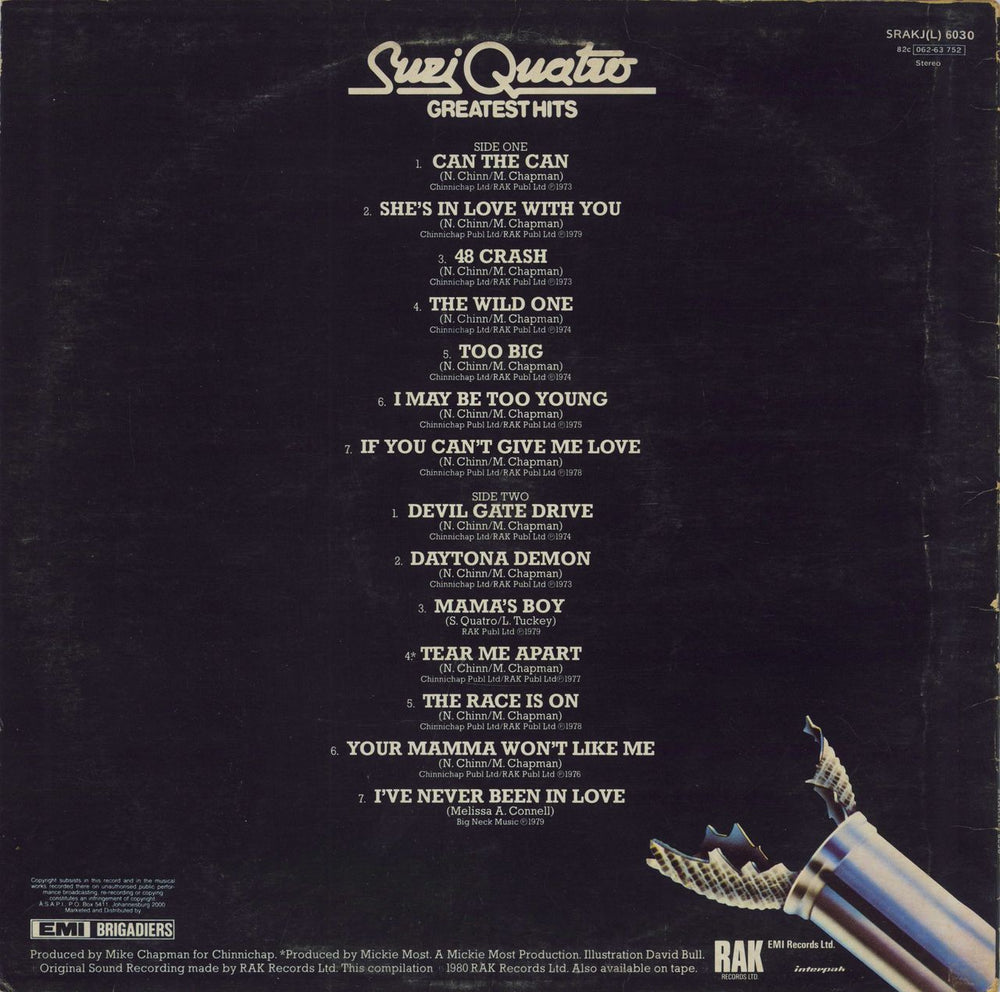 Suzi Quatro Greatest Hits South African vinyl LP album (LP record)