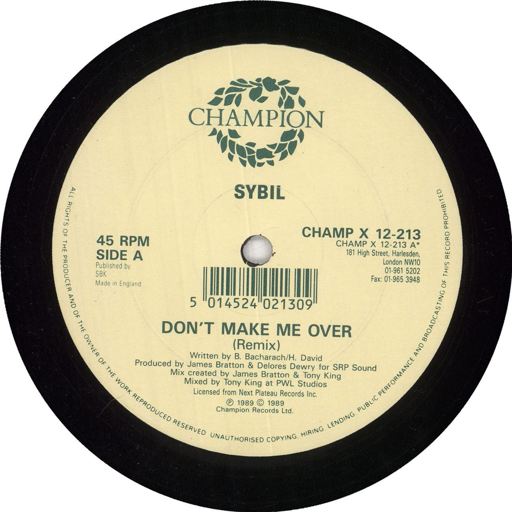 Sybil Don't Make Me Over (Remix) UK 12" vinyl single (12 inch record / Maxi-single) CHAMPX12-213