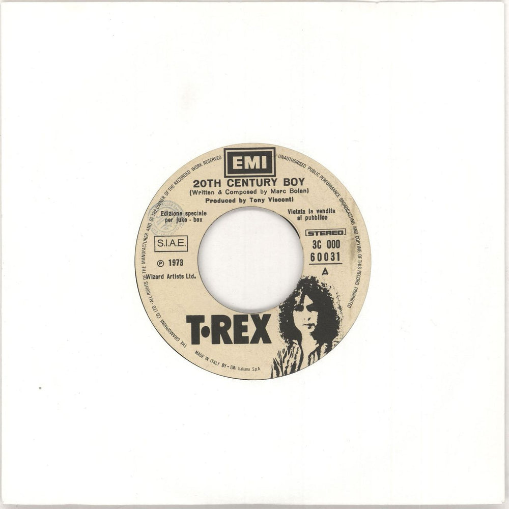 T-Rex / Tyrannosaurus Rex 20th Century Boy - Jukebox Italian 7" vinyl single (7 inch record / 45) 3C00060031