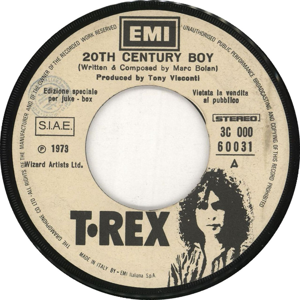 T-Rex / Tyrannosaurus Rex 20th Century Boy - Jukebox Italian 7" vinyl single (7 inch record / 45)