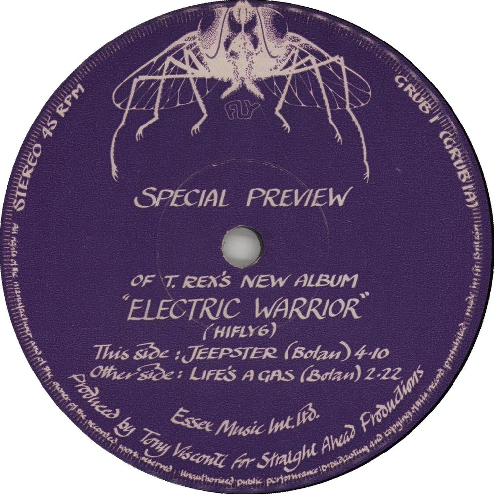 T-Rex / Tyrannosaurus Rex Electric Warrior Preview Single UK Promo 7" vinyl single (7 inch record / 45) REX07EL667514