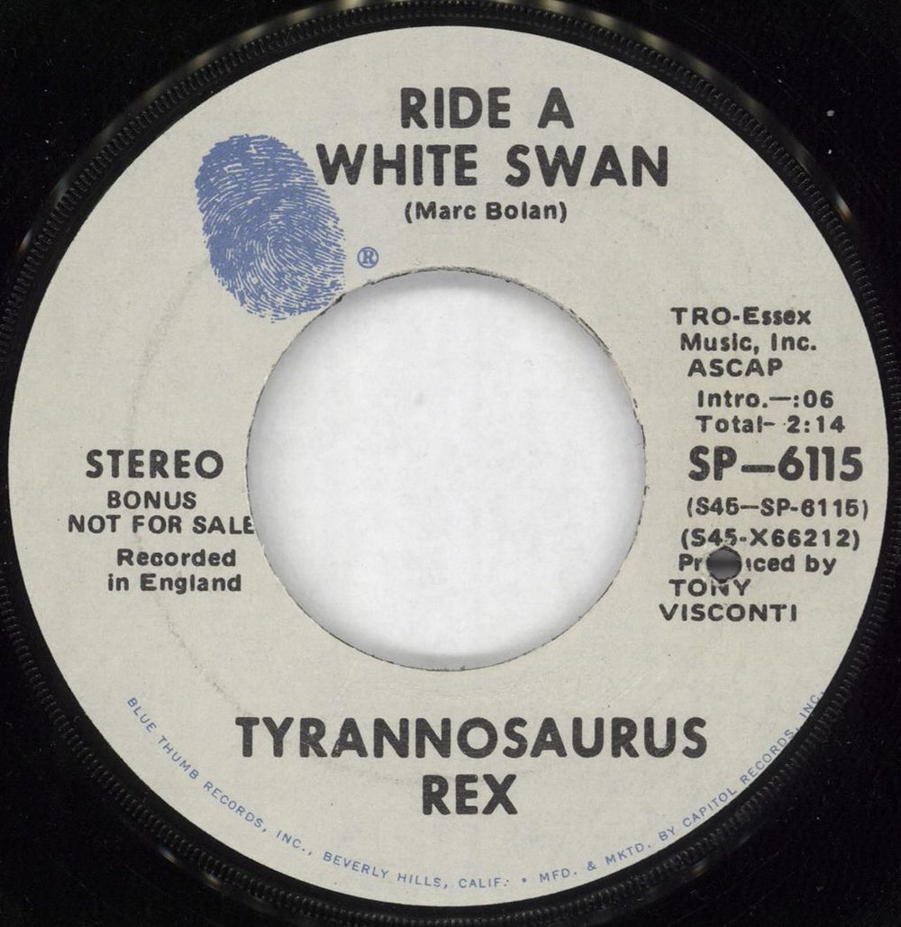 T-Rex / Tyrannosaurus Rex Ride A White Swan US Promo 7" vinyl single (7 inch record / 45) SP-6115