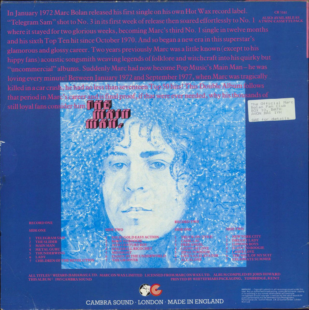 T-Rex / Tyrannosaurus Rex The Main Man - VG UK 2-LP vinyl record set (Double LP Album)