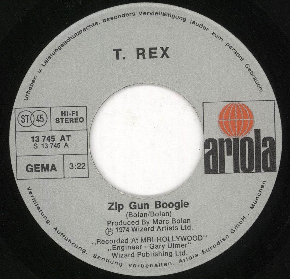 T-Rex / Tyrannosaurus Rex Zip Gun Boogie + Sleeve German 7" vinyl single (7 inch record / 45) REX07ZI731204