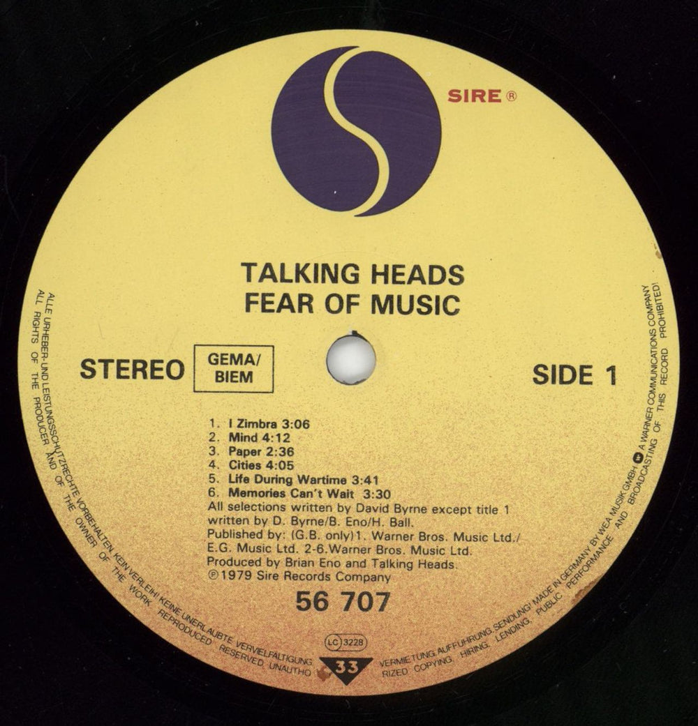 Talking Heads Fear Of Music - 2nd German vinyl LP album (LP record) TALLPFE738267