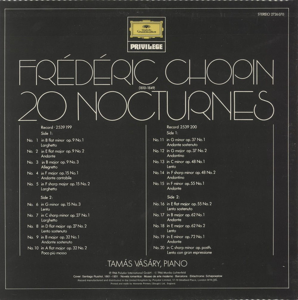 Tamás Vásáry Fredric Chopin 20 Nocturnes German 2-LP vinyl record set (Double LP Album)