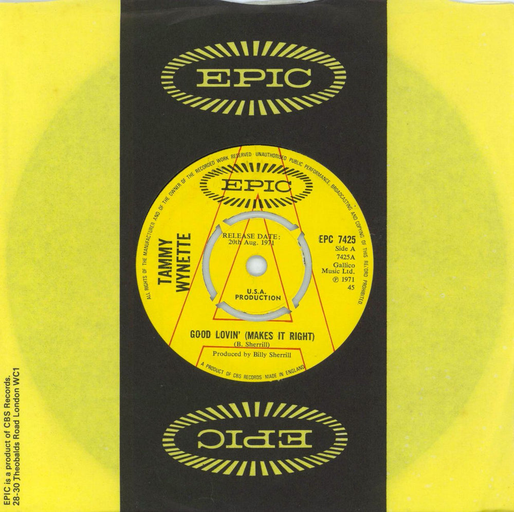 Tammy Wynette Good Lovin' (Makes It Right) UK Promo 7" vinyl single (7 inch record / 45) EPC7425