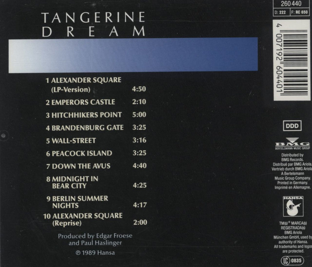 Tangerine Dream Destination Berlin UK CD album (CDLP) 4007192604401