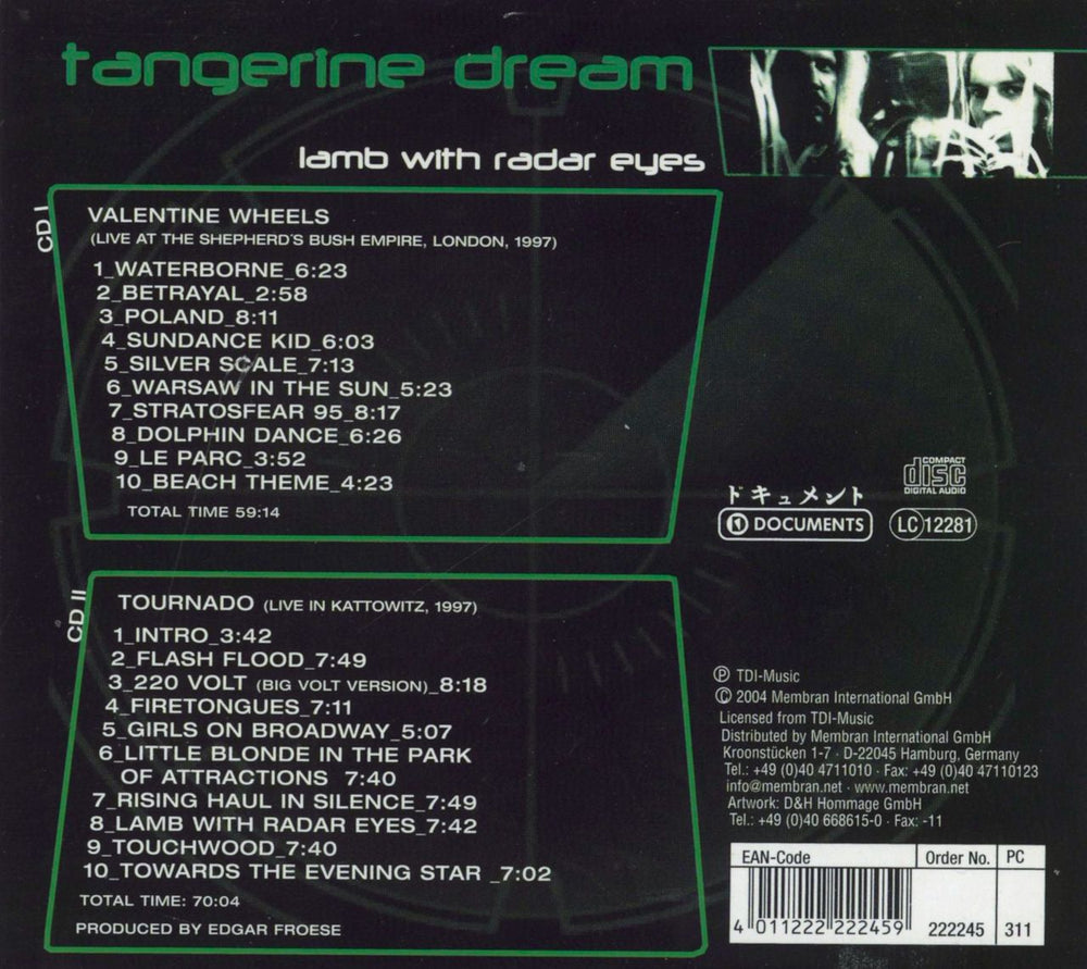 Tangerine Dream Lamb With Radar Eyes German 2-disc CD/DVD set 4011222222459