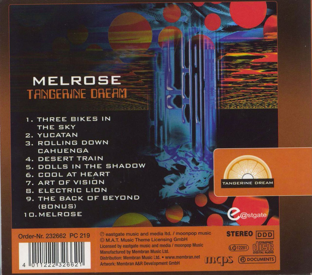 Tangerine Dream Melrose German CD album (CDLP) 4011222326621